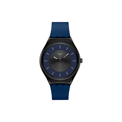 Swatch Essentials Collection Кварцевый механизм Унисекс Часы 38 мм Синий циферблат Корпус из нержавеющей стали Силиконовый ремешок