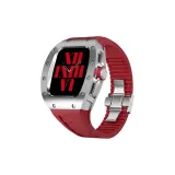 Титан, серебряный корпус, серебряный ободок, красный ремешок