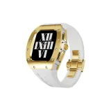 Серебряный корпус, золотая оправа, белый ремешок из фторокарбоната