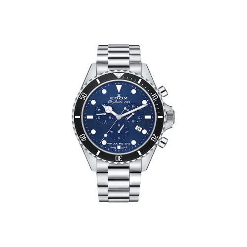 EDOX Кварцевый механизм Мужские часы Часы 44 мм Синий циферблат Корпус из нержавеющей стали Ремешок из нержавеющей стали
