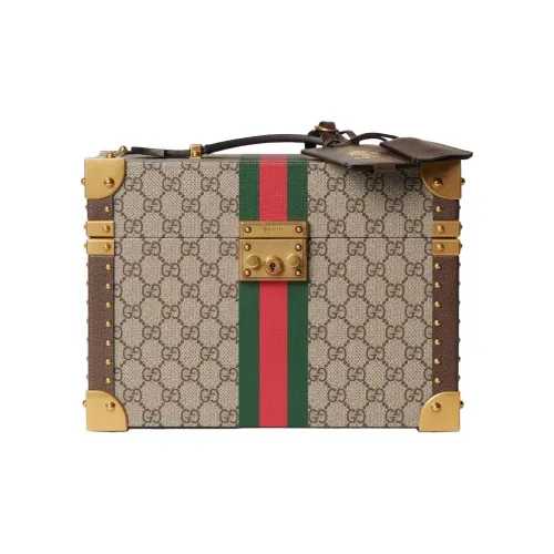 GUCCI Savoy Холст Косметичка Коробка для хранения Средний Женский Бежевый и Эбеновое дерево
