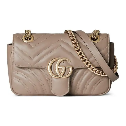 GUCCI GG Marmont Лоскутное шитье V-образная кожаная сумка через плечо мини женская цвет тауп