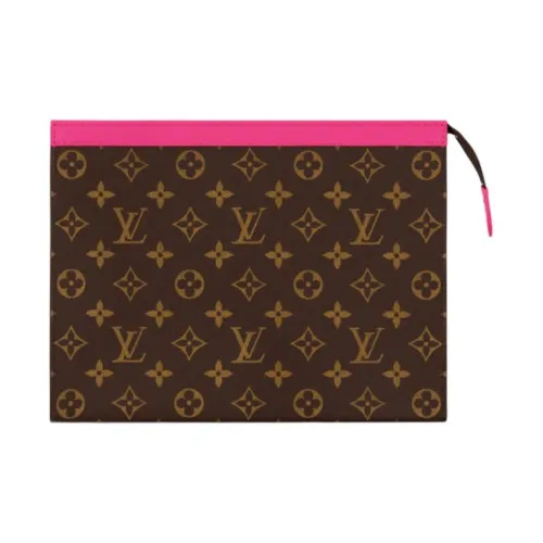 LOUIS VUITTON Pochette Voyage Покрытый холст с коровья кожа Туалетная сумка Клатч Средний Унисекс Розовый Красный