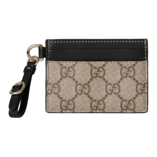 GUCCI GG Emblem Покрытый холст Картхолдер Женский Бежевый и Темно-коричневый
