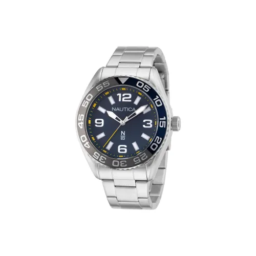 NAUTICA Мужские часы Кварцевый механизм Ремешок из нержавеющей стали 43 мм Синий циферблат