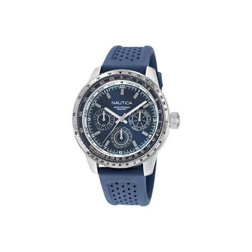 NAUTICA Мужские часы Кварцевый механизм Силиконовый ремешок 46 мм Синий циферблат
