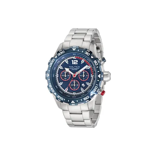 NAUTICA Мужские часы Кварцевый механизм Ремешок из нержавеющей стали 46 мм Синий циферблат