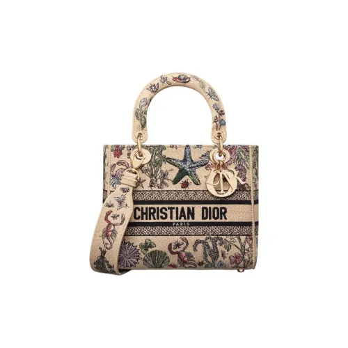 DIOR LADY D Лайт Хлопок Сумка Lady Dior Сумка через плечо Сумка среднего размера Женская Бежевая и Многоцветная