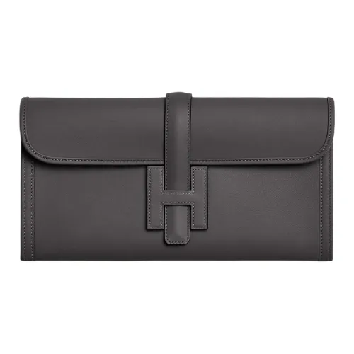 HERMES Jige Elan Swift Кожа Клатч Женские 85 Ardoise Темно-сланцево-серый