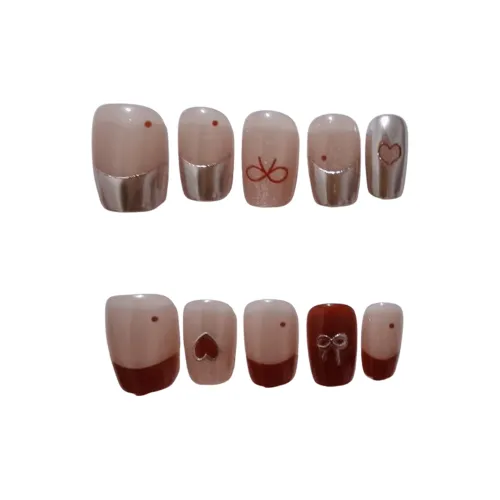 Yun Yue Joe Сердце Бант Французский Кошачий глаз Глянцевый Красный Гороховый узор False Nail Короткий LADDER 15mm