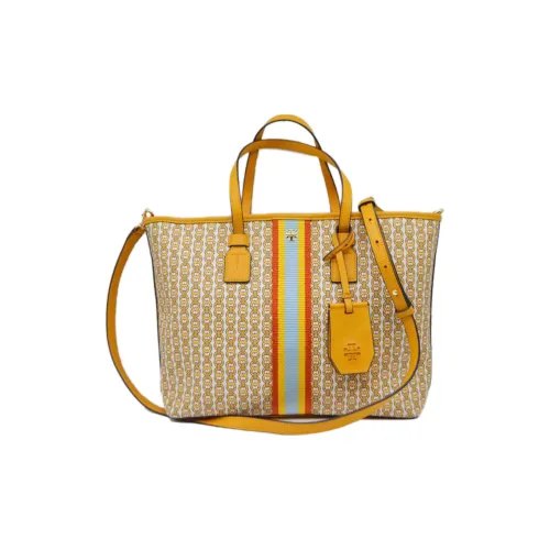 TORY BURCH Gemini Link Холщовая Сумка Сумка-тоут Сумка для покупок Сумка через плечо Сумка среднего размера Женская Желтая Многоцветная