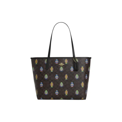 COACH Покрытая холстовая сумка через плечо унисекс золотая с ореховым иней