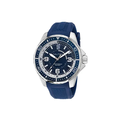 NAUTICA Мужские часы Кварцевый механизм Силиконовый ремешок 46 мм Синий циферблат