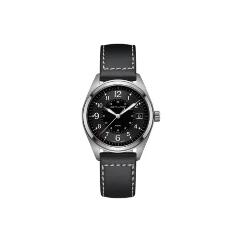 HAMILTON Khaki Field Series Кварцевый механизм Мужские часы Циферблат 40 мм Черный корпус из нержавеющей стали Ремешок из коровьей кожи