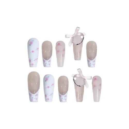 Yun Yue Joe Французский Осветляющий Бант Мягкий Минималистский стиль 3D-эффект Белый Полупрозрачный False Nail Длинный 30MM