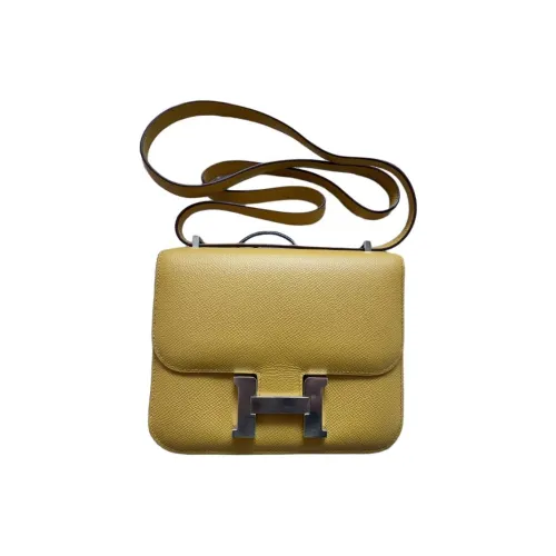 HERMES Constance Эпсомская кожа Сумка через плечо Мини Женская 9D Jaune Ambre Янтарно-желтый