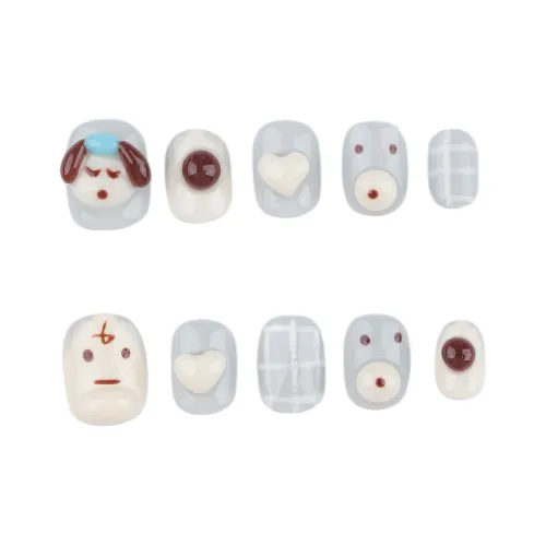 Yun Yue Joe Ручной Синий Depressed Щенок Осветляющий Nail Art Cute Cartoon 3D-эффект False Nail Короткий 15 мм