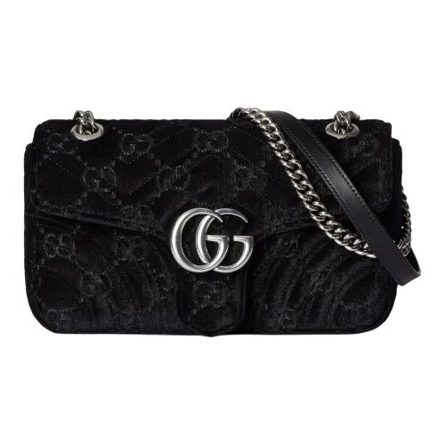 GUCCI GG Marmont Вельвет Сумка через плечо Сумка на плечо Маленькая Женская Черная