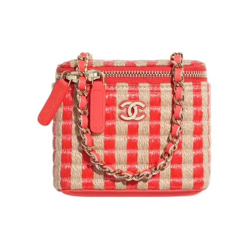 CHANEL Волокно Желтый Джут Нить Металл Сумка для коробок Клатч Маленький Женский Красный Бежевый