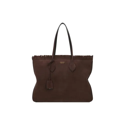 Ferragamo Коровья кожа Замша Тоут Сумка Сумка для покупок Сумка на плечо Сумка Большая Женская Темно-умбровая