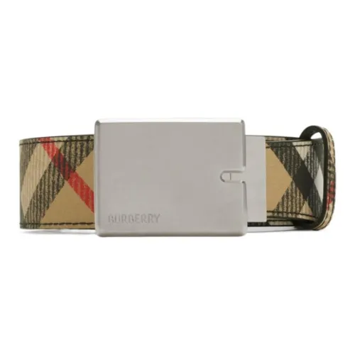 Burberry Двухсторонний Ремень B Cut В Клетку Вручную Прокрашенные Края Фурнитура Из Блестящего Металла Логотип Burberry, Гравировка