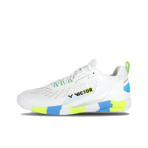Victor Slip-resistant Abrasion-resistant Breathable Low-Top Badminton Shoes Unisex White Blue