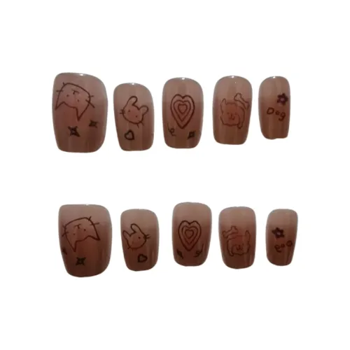 Yun Yue Joe Кошка And Собака Любовь Осветляющий Детство Ручной Рисунок Линия Сердце Cute Cartoon Розовый False Nail Короткий Лестница 15 мм