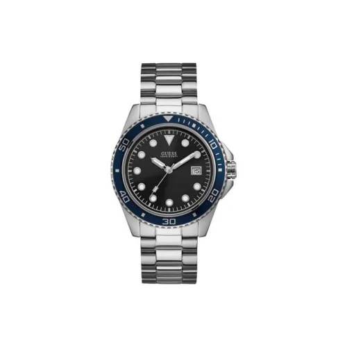 GUESS Мужские часы Кварцевый механизм Ремешок из нержавеющей стали 44 мм Черный циферблат