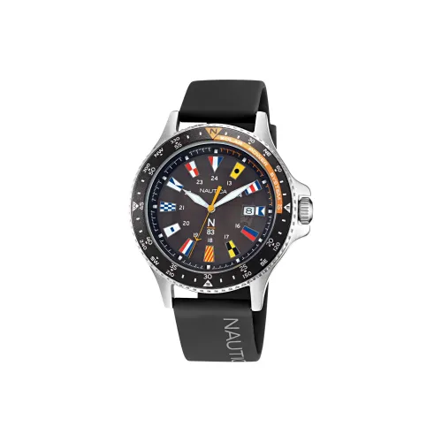 NAUTICA Наручные часы Солнечный кварцевый механизм силиконовый ремешок 43 мм черный циферблат унисекс