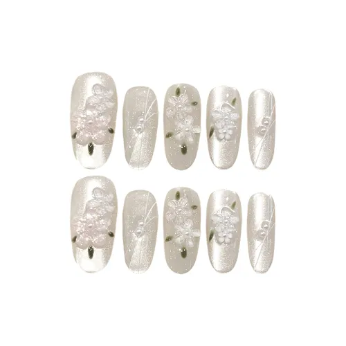 Yun Yue Joe Smoothie Маленький цветок Кошка Осветляющий Гардения белый Цвет 3D-эффект Прозрачный False Nail Овал Кошачий глаз 25 мм