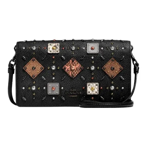 COACH Foldover Кожа с Заклепками Сумка через плечо Маленькая Женская Черная