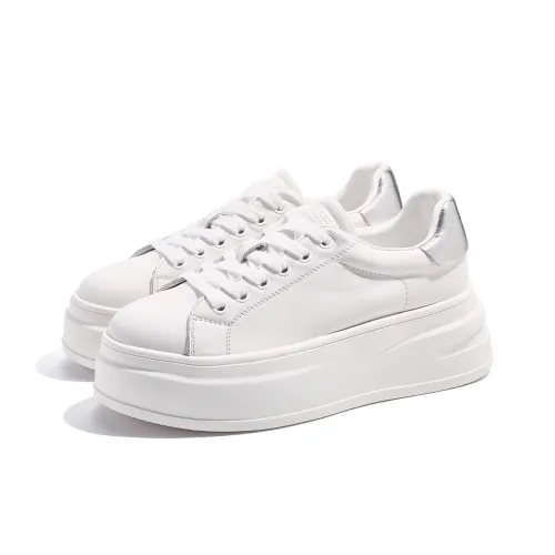 D Fuse SCANDINAVIA Устойчивые к истиранию Легкие Увеличивающие Высоту Низкие Кроссовки для Скейтбординга 7 см Женские Белые Серебряные