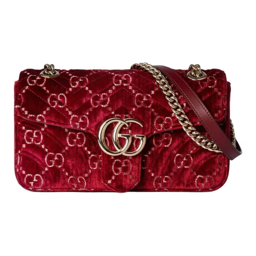 GUCCI GG Marmont Вельвет Сумка через плечо Сумка на плечо Маленькая Женская Красная
