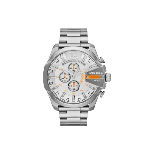 DIESEL Mega Chief Collection Мужские часы Кварцевый механизм Ремешок из нержавеющей стали 51 мм Белый циферблат