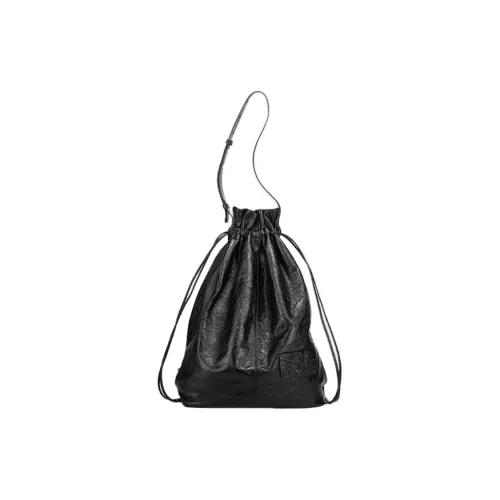 SERENDIPPO Коровья кожа Сумка на шнурке Шнур Одно плечо Рюкзак Большой Унисекс Черный Белый