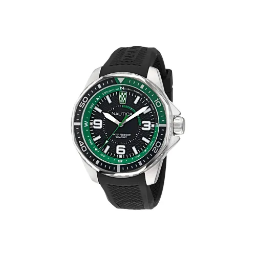 NAUTICA Мужские часы Кварцевый механизм Силиконовый ремешок 46 мм Черный циферблат