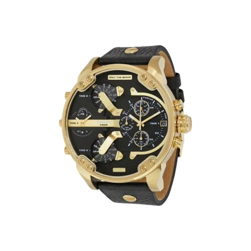 DIESEL Наручные часы Кварцевый механизм Кожаный ремешок 57 мм Черный циферблат Мужские часы