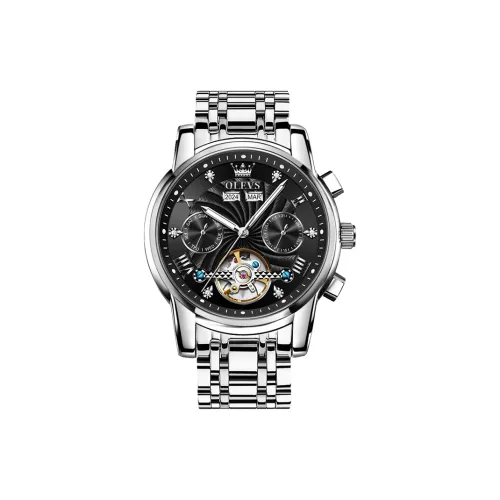 OLEVS Play The Cool Series Автоматический Механический Механизм Нержавеющая Сталь Ремешок Часы Мужские Черный Циферблат