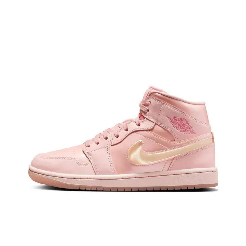 Jordan Air Jordan 1 Slip-resistant Abrasion-resistant MID Топ Винтажные баскетбольные кроссовки Женские Розовый