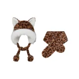 Шапки и кепки + шарф [комплект из двух предметов] с коричневым леопардовым принтом