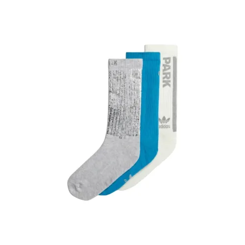 Adidas 3 шт Белый+Синий+Серебряный Женские MID Носки до икры