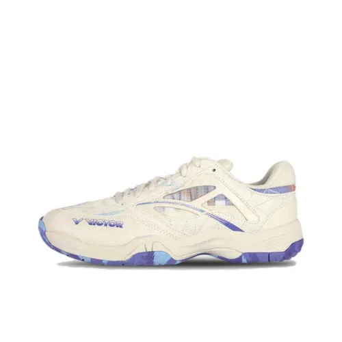 Victor Износостойкая Дышащая Низкая Обувь для Бадминтона Унисекс Бежево-фиолетовая