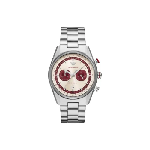 EMPORIO ARMANI Мужские часы Кварцевый механизм Ремешок из нержавеющей стали 42 мм Белый циферблат