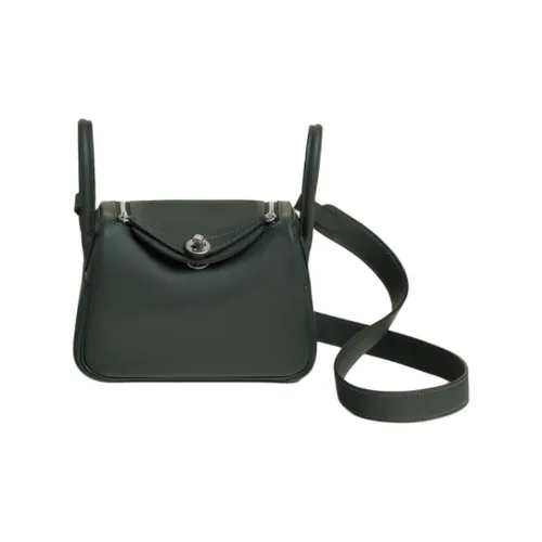 HERMES Lindy Swift Кожа Сумка через плечо Сумка Мини Женская Темно-зеленая