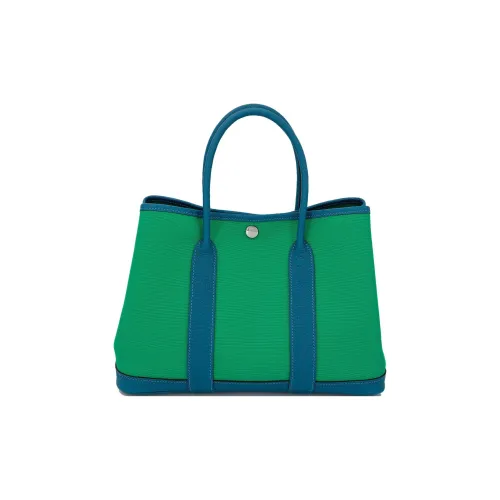 HERMES Garden Party Холст с Negonda Телячья кожа Сумка Женская Мятно-зеленый Izmir Синий