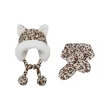 Бежевый леопардовый принт, шапки и кепки + шарф [комплект из двух предметов]