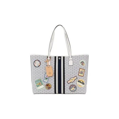 TORY BURCH Gemini Link Покрытый холст Сумка-тоут Сумка для покупок Сумка через плечо Большая женская Светло-серый смешанный цвет