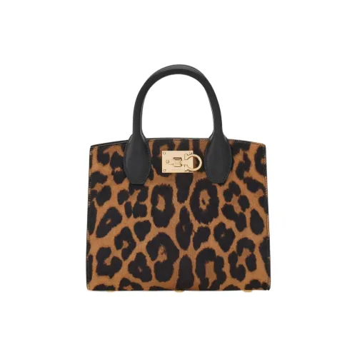 Ferragamo Studio Пони Кожа Тоут Сумка Сумка для покупок Сумка через плечо Сумка Маленькая Женская Коричневая и Черная