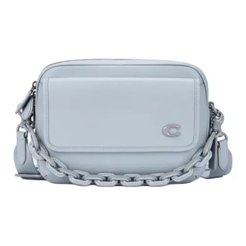 COACH Charter Дубленая кожа Перчатка Сумка через плечо Сумка через плечо Сумка среднего размера Мужская Серый Синий