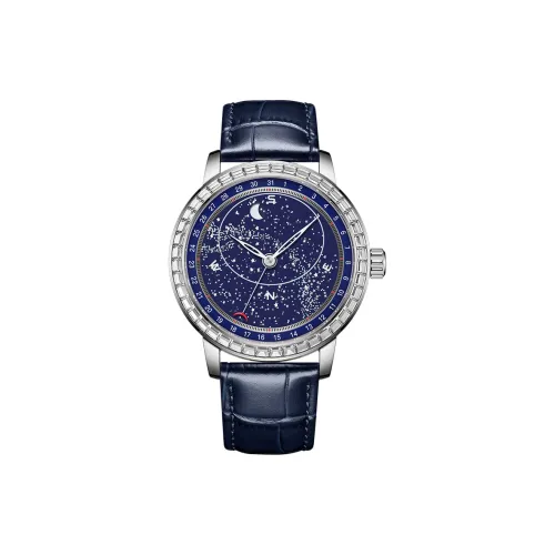 BEXEI Galaxy Expedition Collection Механическое устройство часы с натуральной кожей ремень черный циферблат мужские часы